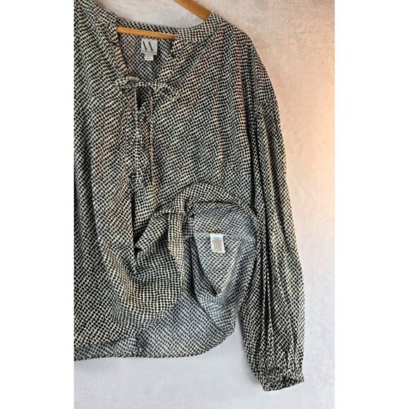 Longsleeve Blouson Sleeve Peasant Blouse 1X Worthington Drawstring Cheetah Print - Picture 9 of 13
